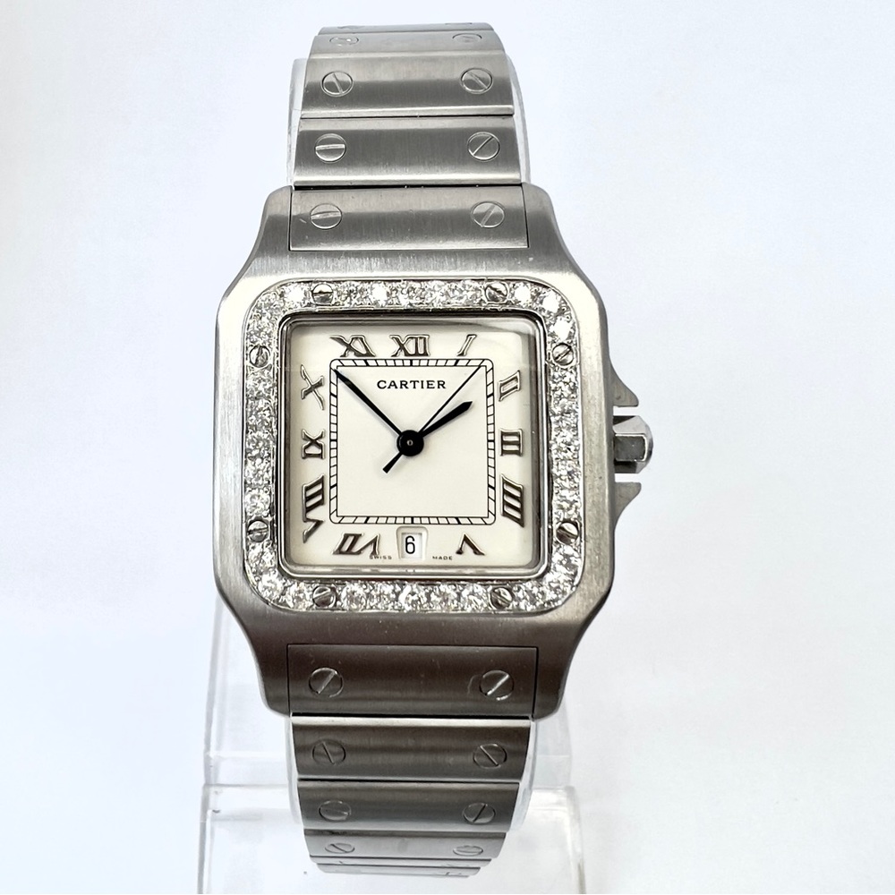 CARTIER SANTOS GALBEE 29mm Quartz Steel 0.85TCW Diamond Watch Silver Numerals